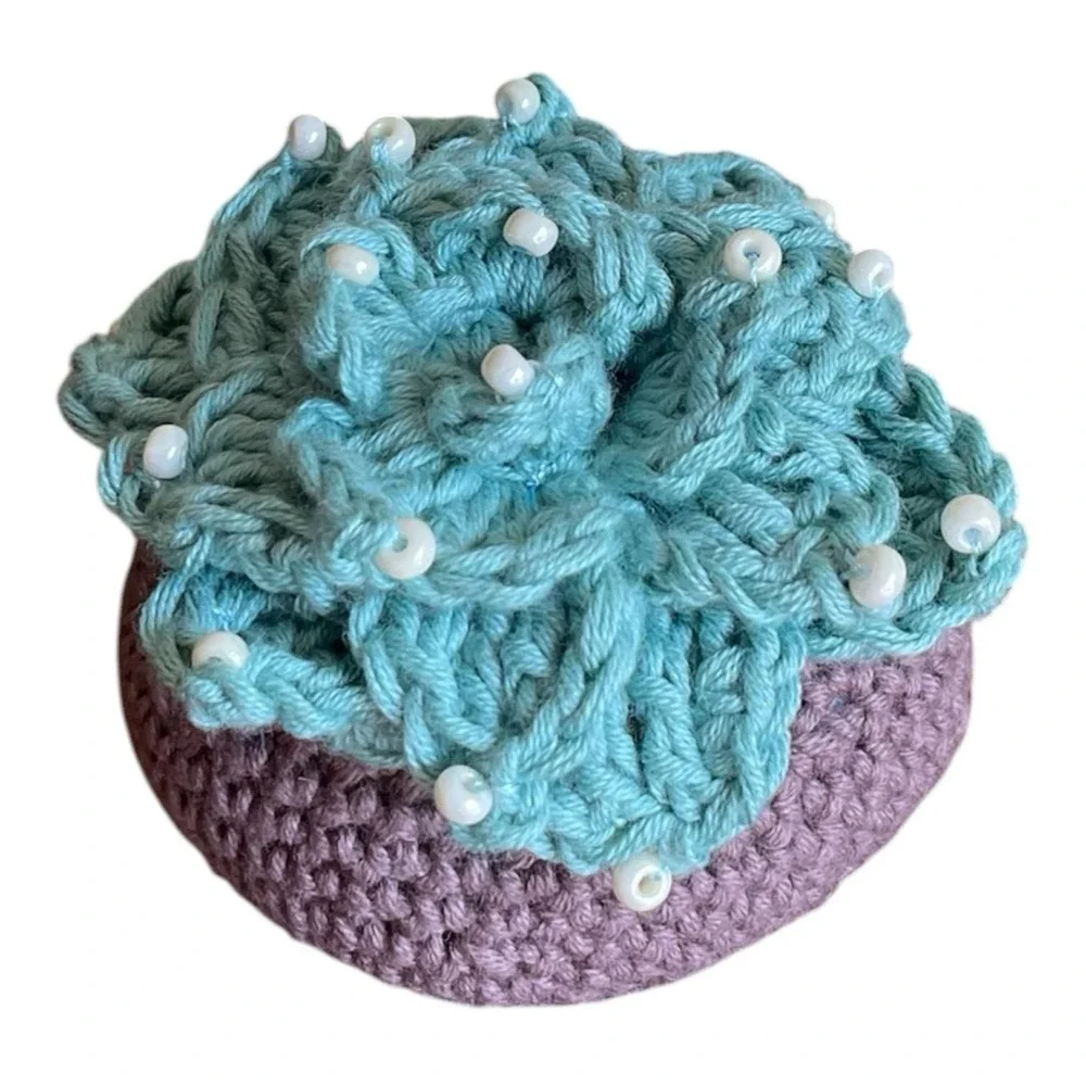Crochet Succulent with Beads Small Succulent in Pot Desk Decor Handmade Gift